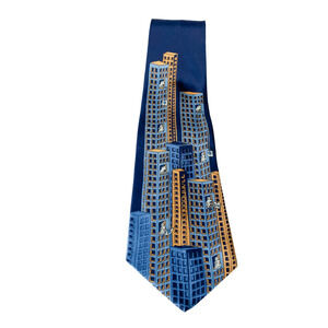 VTG Dunhill Italy Silk Skyscraper City Tie Business Party Novelty Formalwear